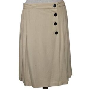 Vintage Tan Knee Length Pleated Wool Skirt Size 12